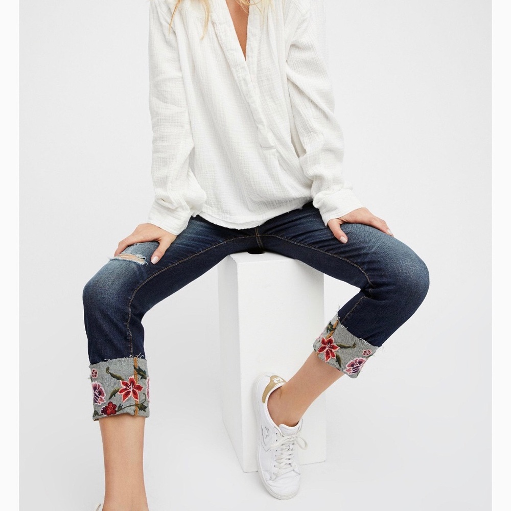 Free People Floral Jeans